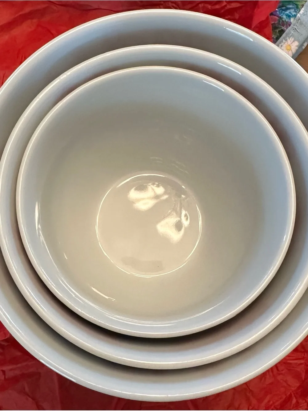 Holiday Snowflake Ceramic Bowl Set - White with Red Accents
